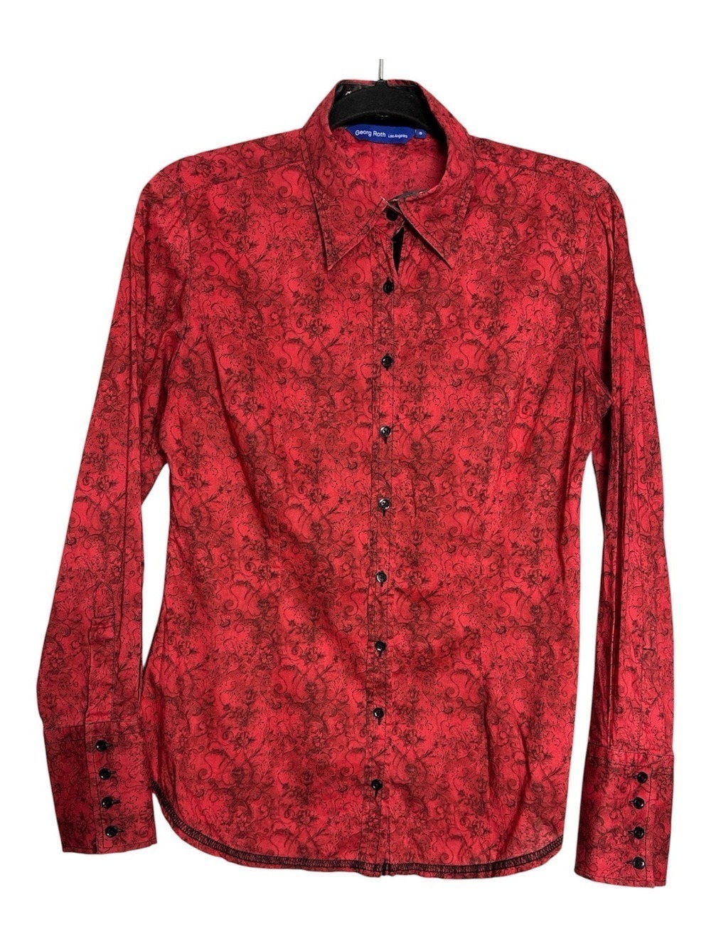 Georg Roth Los Angeles Red Floral Button Up Shirt Reversible Cuffs, SZ S